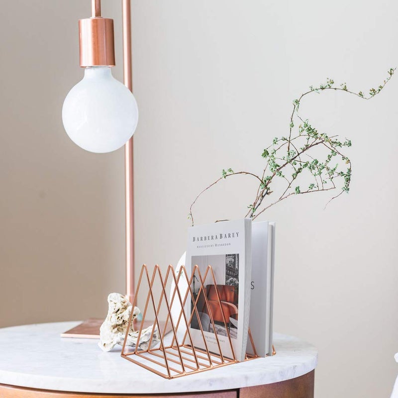 EASEPRES Rose Gold Magazine Holder, Desktop File Sorter Organizer Triangle 9 Slot Newspaper Record Storage Shelf Rack for Home Office Decoration - Image 5